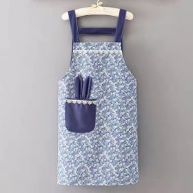 Cute Rabbit Ears Apron: Adjustable Polyester Cotton Chef Apron with Large Pockets (Color: Blue)