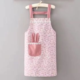 Cute Rabbit Ears Apron: Adjustable Polyester Cotton Chef Apron with Large Pockets (Color: Pink)