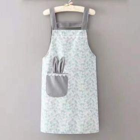 Cute Rabbit Ears Apron: Adjustable Polyester Cotton Chef Apron with Large Pockets (Color: Green)