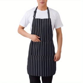 Durable Striped Bib Apron with Adjustable Straps and 2 Pockets for Kitchen and BBQ Cooking (Color: 1pc)