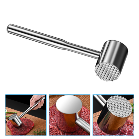 Stainless Steel Meat Hammer – Cube Steak Maker & BBQ Tenderizing Tool (Color: silver, size: 25x6cm)