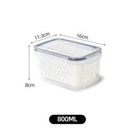 Refrigerator Organizer Storage Box: Fruit and Vegetable Containers with Drain Basket (Color: 800ML)