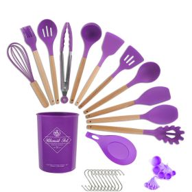 Complete 33-Pc Silicone Kitchen Utensil Set – Wooden Handle Plus Gadgets (Color: Purple)