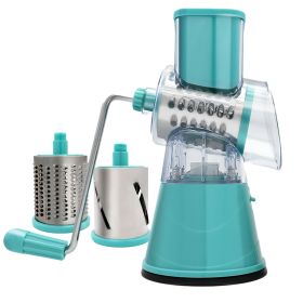 Rotary Cheese Grater; Kitchen Mandoline Vegetable Slicer With 3 Interchangeable Blades (Color: Blue)