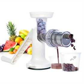 Manual Masticating Juicer; Slow Juicer Extractor; Cold Press Juicer; Easy To Clean Slow Masticating Juicer For Vegetables; Fruits; Wheatgrass; Par (Color: White)