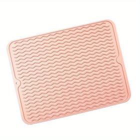 1pc Silicone Dish Drying Mat For Multiple Usage; Anti-slip Soft Silicone Coaster With Water Collector Heat-resistant Square Table Placemat (Color: Apricot Pink)