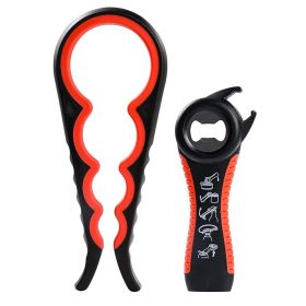 Easy-Grip Jar & Bottle Opener – Multi-Function Tool for Weak Hands & Seniors (Color: Black Red)