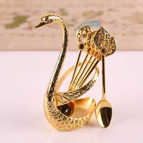 Swan-Shaped Tea & Dessert Spoon Set – Zinc Alloy Metal Coffee Spoon Holder for Bar (Color: Golden, size: Spoon)