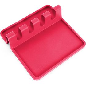 Silicone Spoon Rest with Drip Pad, Heat-Resistant Utensil Holder for Multiple Utensils (Color: Red)