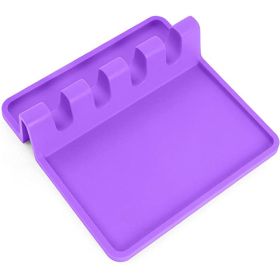 Silicone Spoon Rest with Drip Pad, Heat-Resistant Utensil Holder for Multiple Utensils (Color: Purple)