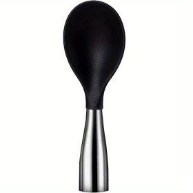 Rice Paddle; Silicone Standing Rice Spoon; Stainless Steel Handle Rice Scooper; Round Edge Not Rust Rice Serving Spoon; Non-Stick Rice Spatula Kitchen (Color: Black)