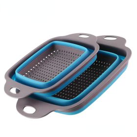 Space-Saving Collapsible Colander Set – Silicone Square Strainers for Effortless Food Prep (Color: Blue Suit (1 Large + 1 Small))