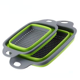 Space-Saving Collapsible Colander Set – Silicone Square Strainers for Effortless Food Prep (Color: Green Set (1 Large + 1 Small))