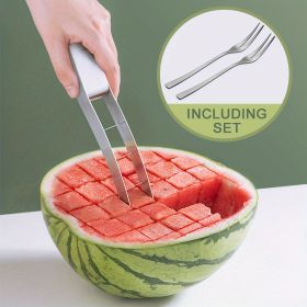 Watermelon Cube Slicer – Safe & Fun Fruit Cutting Utensil for the Kitchen (Items: Watermelon Slicer With 2 Forks)