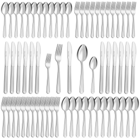 Bestdin 60 Pieces Stainless Steel Flatware Set, Include Fork Knife Spoon Set, Mirror Polished, Set for 12 (Brand: Bestdin)