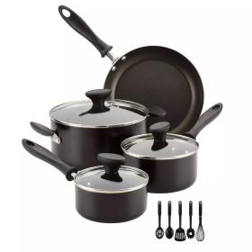 12pc Nonstick Aluminum Cookware Set – Prestige Tools for Gourmet Cooking (Color: Black)