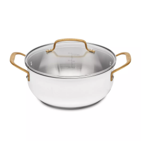 8qt Nonstick Ceramic Coated Aluminum Wide Stock Pot (Color: Cream)