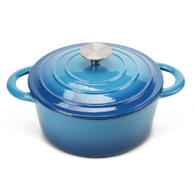 Blue Serenity: 3QT Enameled Cast Iron Dutch Oven with Self-Basting Lid (Color: Blue)