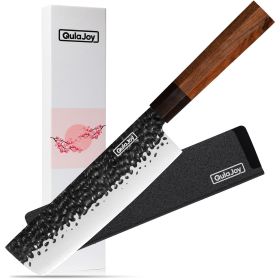 Qulajoy 7-Inch Hammered Santoku Knife with Razor-Sharp Japanese Blade (size: Nakiri)